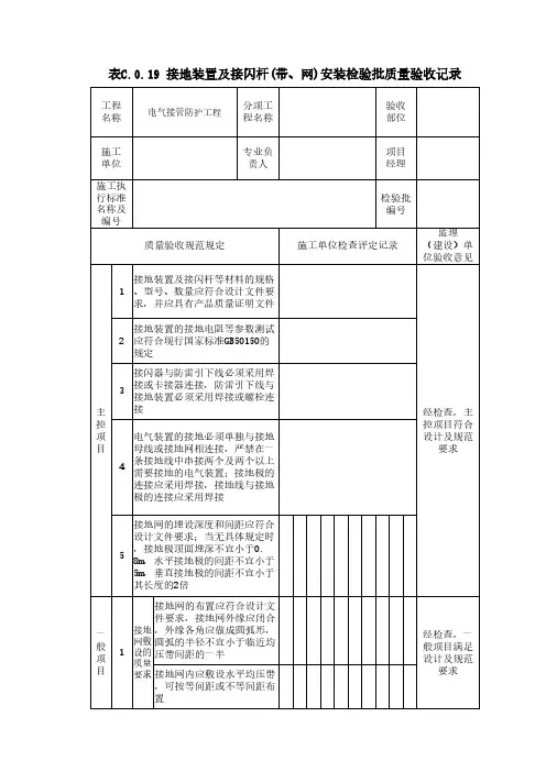 接地装置及接闪杆(带、网)安装检验批质量验收记录