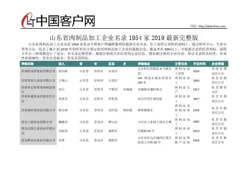 山东省肉制品加工企业名录2019版1954家