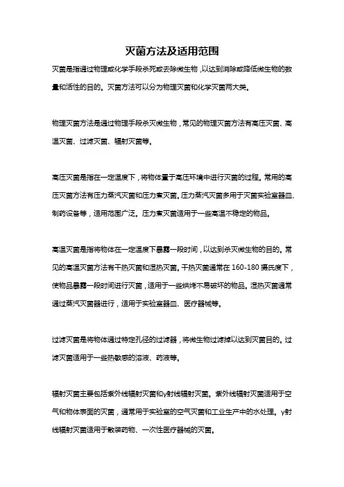 灭菌方法及适用范围