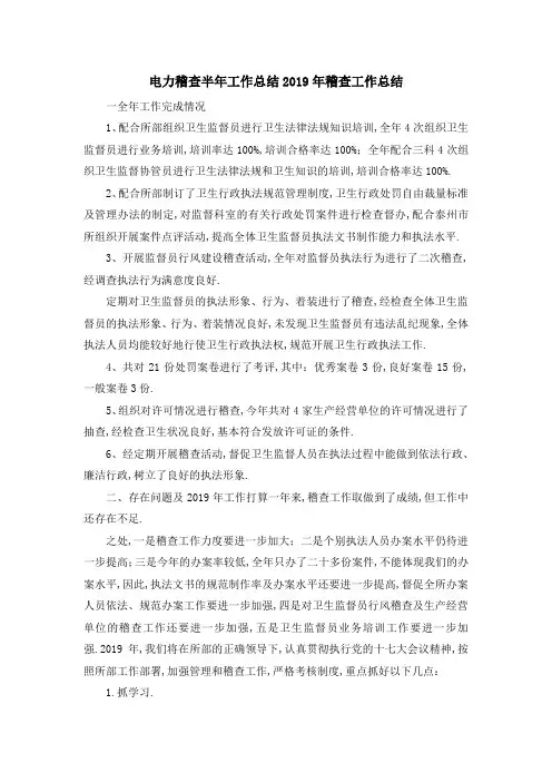 电力稽查半年工作总结 2019年稽查工作总结 精品