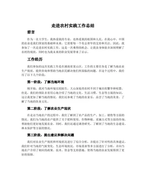 走进农村实践工作总结