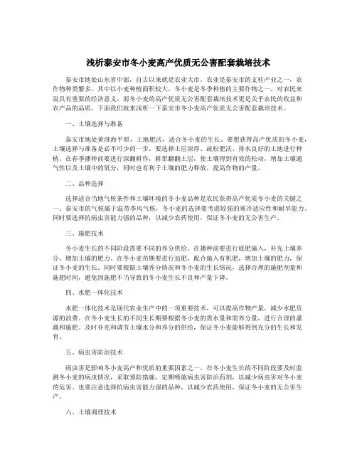浅析泰安市冬小麦高产优质无公害配套栽培技术