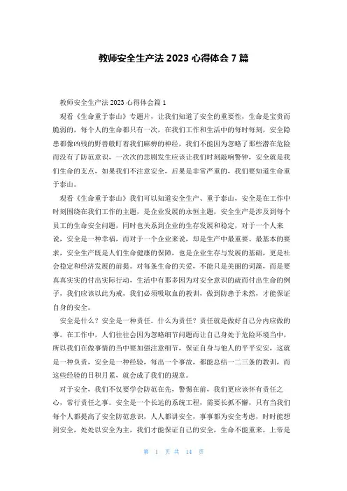 教师安全生产法2023心得体会7篇