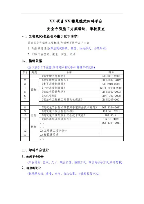 XX项目悬挑卸料平台安全专项施工方案编制、审核要点范本