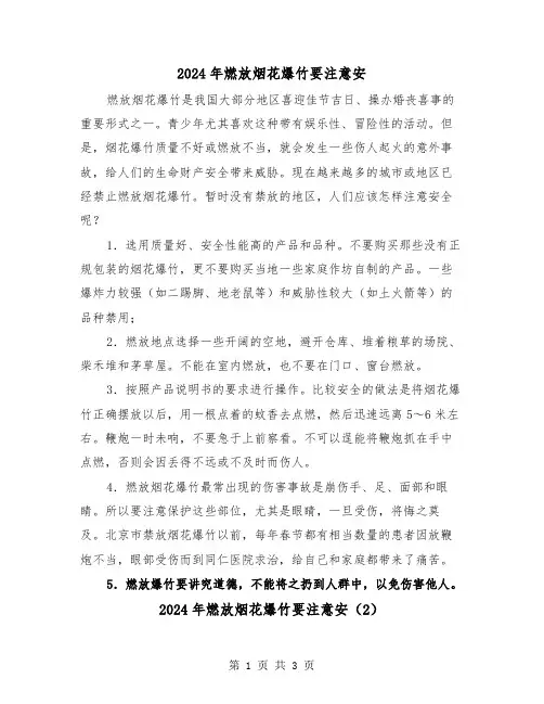 2024年燃放烟花爆竹要注意安(2篇)