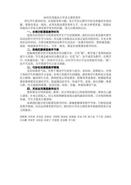 如何有效提高小学语文课堂效率第二次研讨