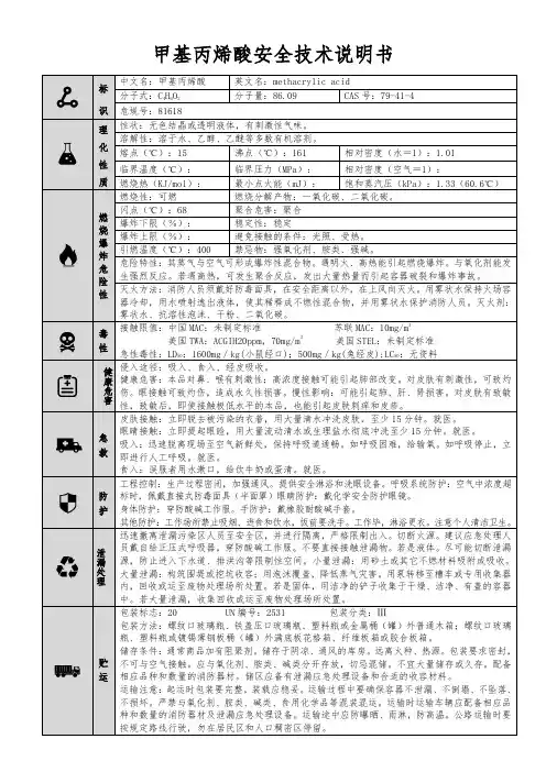 【甲基丙烯酸】MSDS 安全技术说明书(精编版)