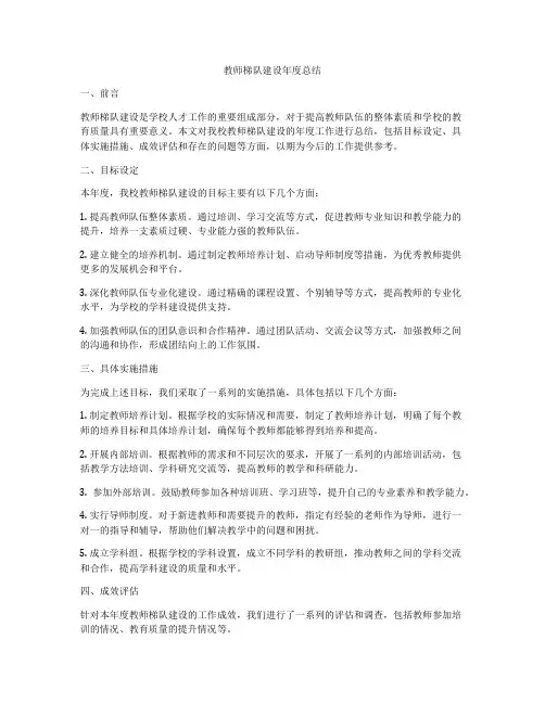 教师梯队建设年度总结