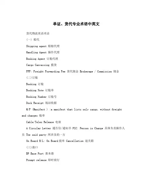单证、货代专业术语中英文