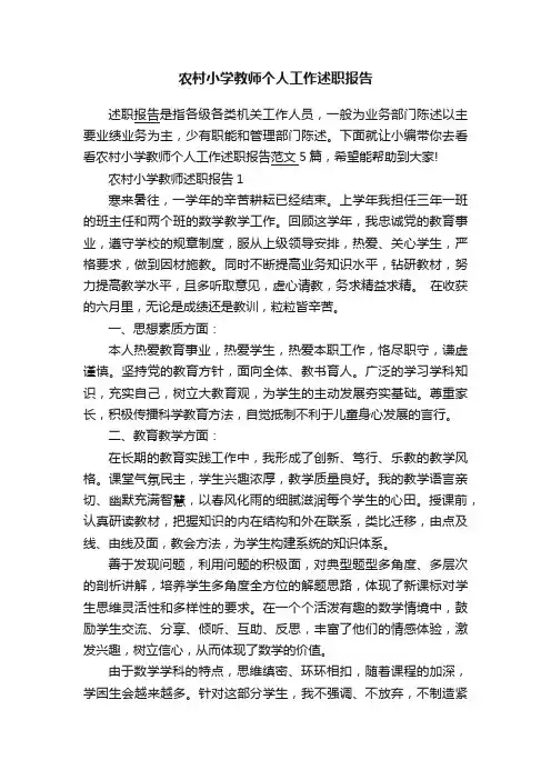 农村小学教师个人工作述职报告