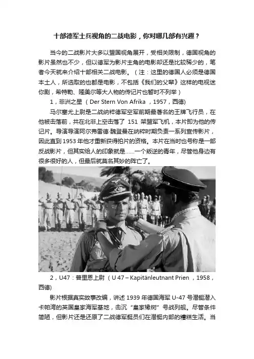 十部德军士兵视角的二战电影，你对哪几部有兴趣？