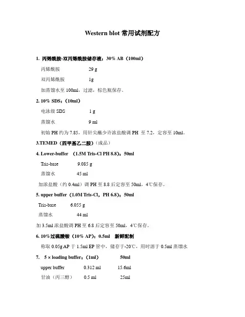 常用western blot 试剂配方