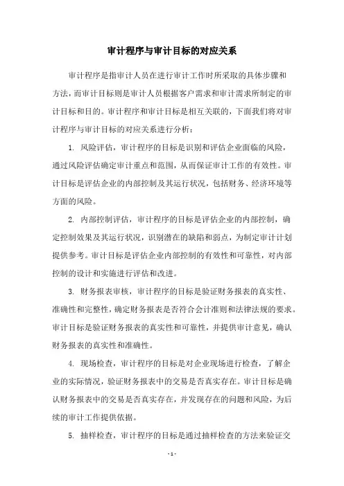 审计程序与审计目标的对应关系