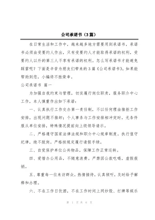 公司承诺书(3篇)