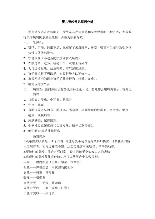 婴儿哭吵常见原因分析