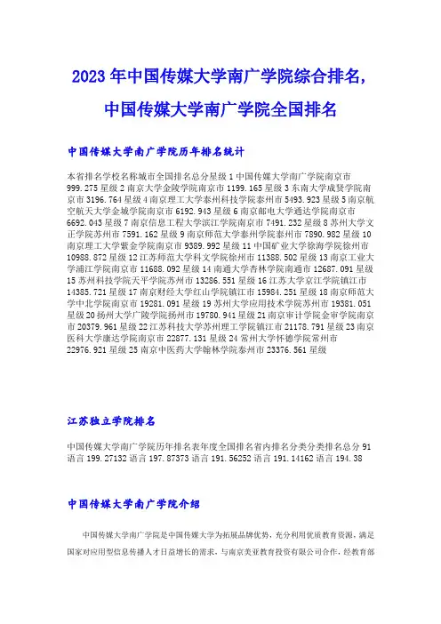 2023年中国传媒大学南广学院综合排名,中国传媒大学南广学院全国排名