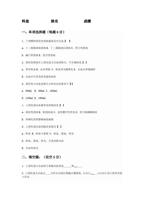 消化道出血的试题及答案