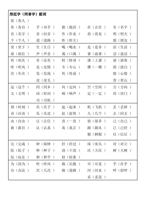 北师大版一年级下册形近字组词