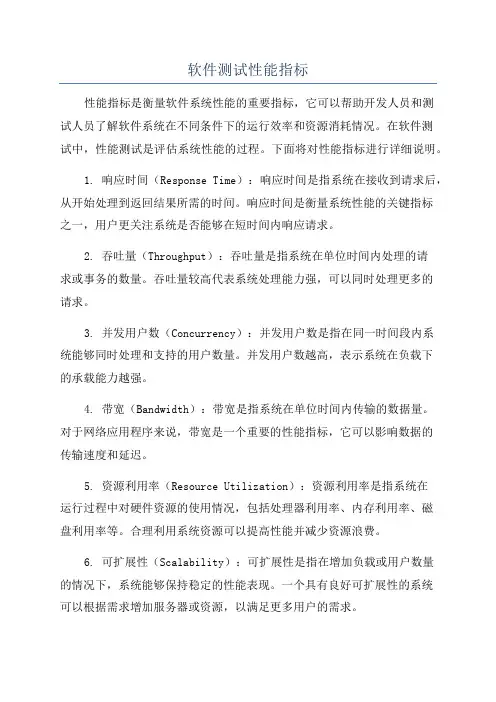 软件测试性能指标