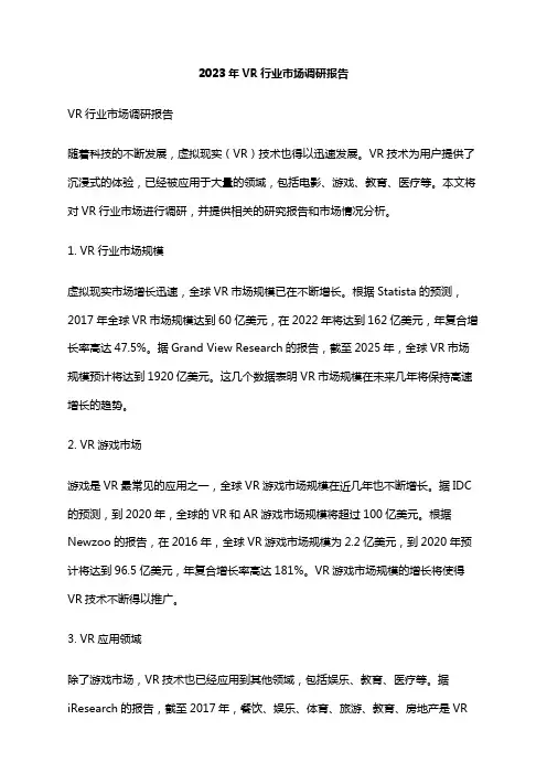 2023年VR行业市场调研报告