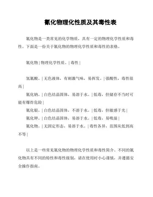 氰化物理化性质及其毒性表