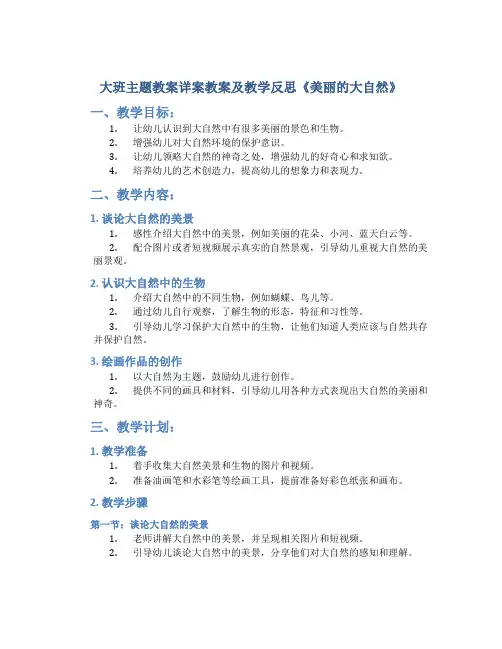 大班主题教案详案教案及教学反思《美丽的大自然》