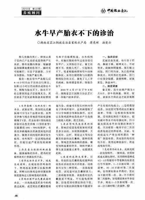 水牛早产胎衣不下的诊治