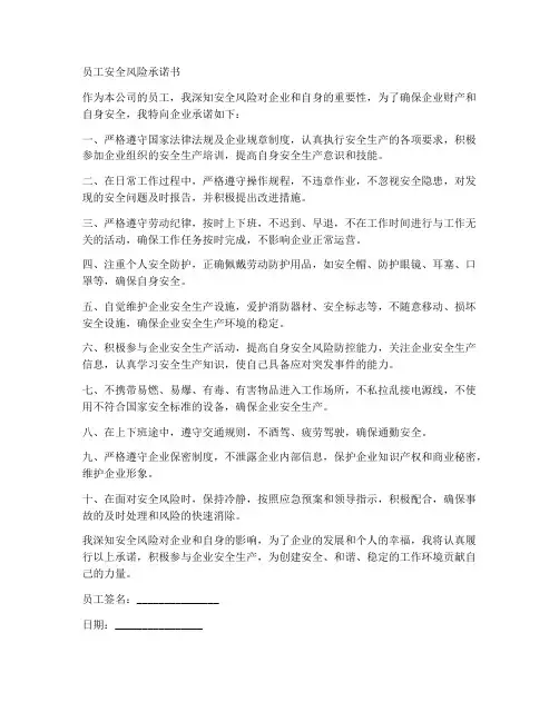 员工安全风险承诺书