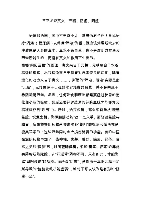 王正龙说真火、元精、阴虚、阳虚