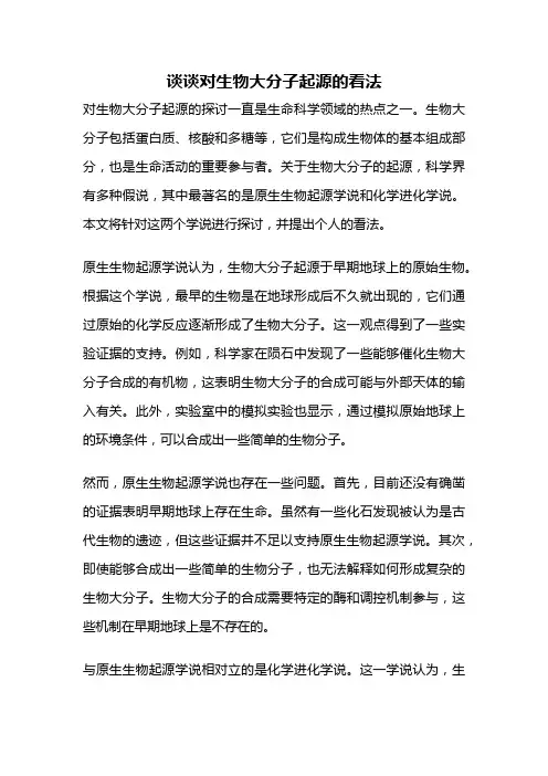 谈谈对生物大分子起源的看法