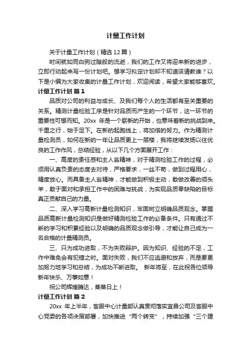 计量工作计划