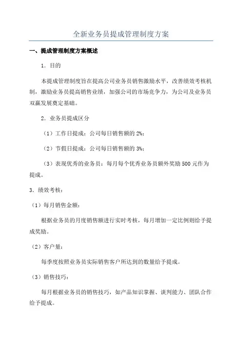 全新业务员提成管理制度方案