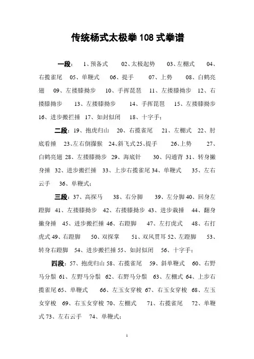 传统杨式太极拳108式拳谱