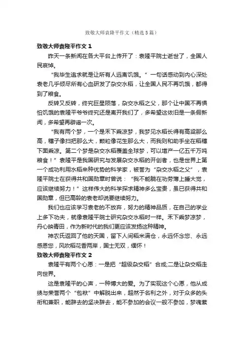 致敬大师袁隆平作文（精选5篇）
