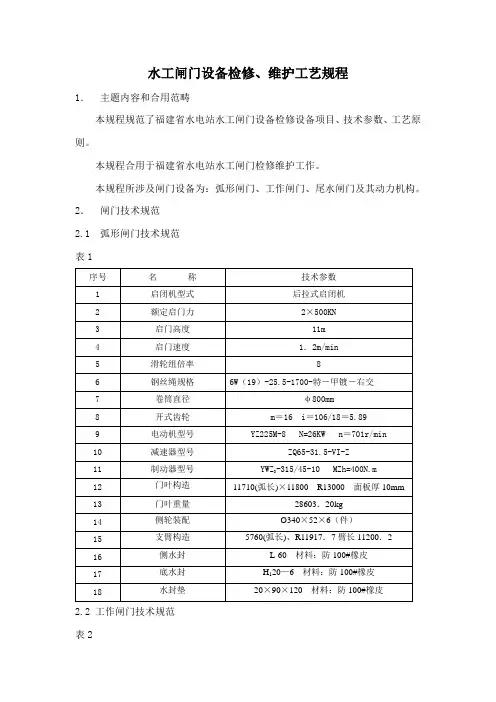 水工闸门设备检修维护基本工艺作业规程