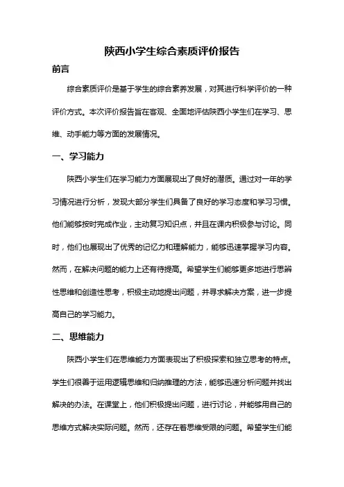 陕西小学生综合素质评价报告
