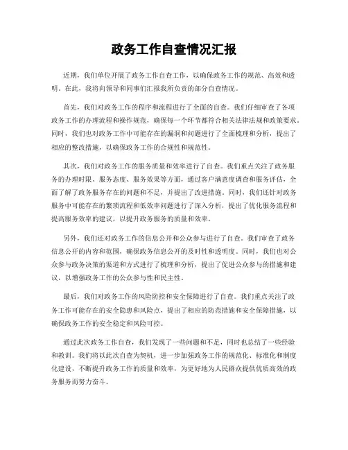 政务工作自查情况汇报