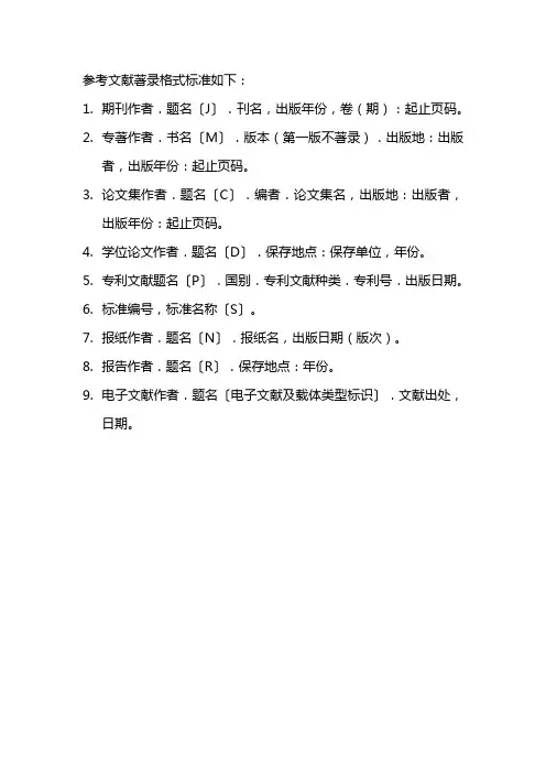 参考文献著录格式标准