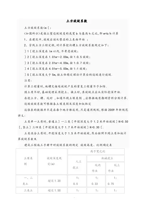 建筑工程放坡系数及土方放坡计算公式