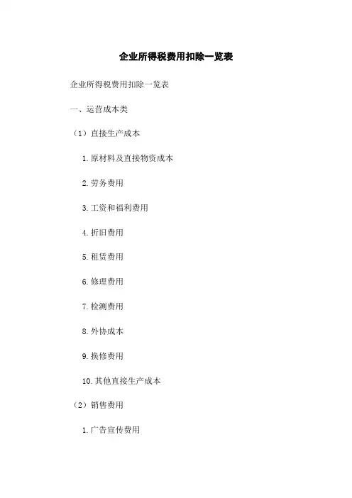 企业所得税费用扣除一览表