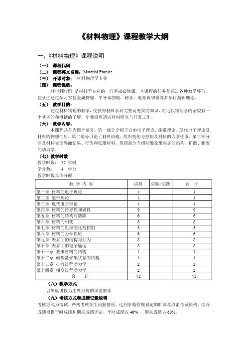 材料物理课程教学大纲