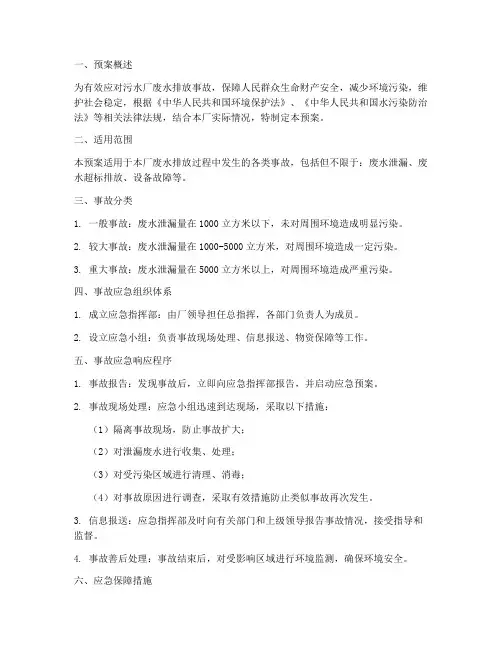 污水厂废水排放事故预案