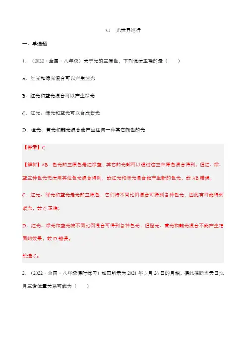 3.1光世界巡行(解析版)-- 2022-2023学年八年级物理上册同步精品课堂(沪粤版)