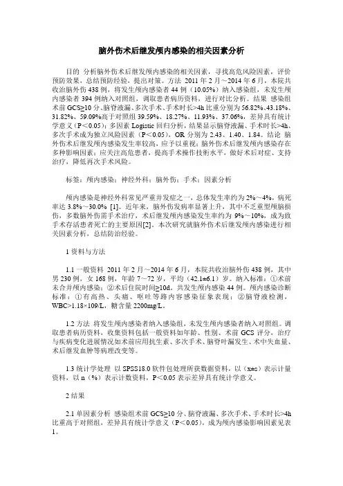 脑外伤术后继发颅内感染的相关因素分析