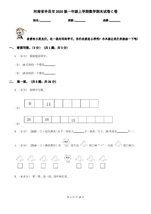 河南省许昌市2020版一年级上学期数学期末试卷C卷