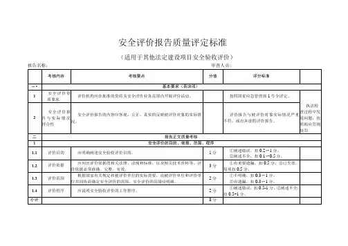 安全评价报告质量评定标准(适用于其他法定建设项目安全验收评价)