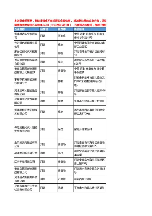2020新版河北省太阳能电池工商企业公司名录名单黄页联系方式大全72家