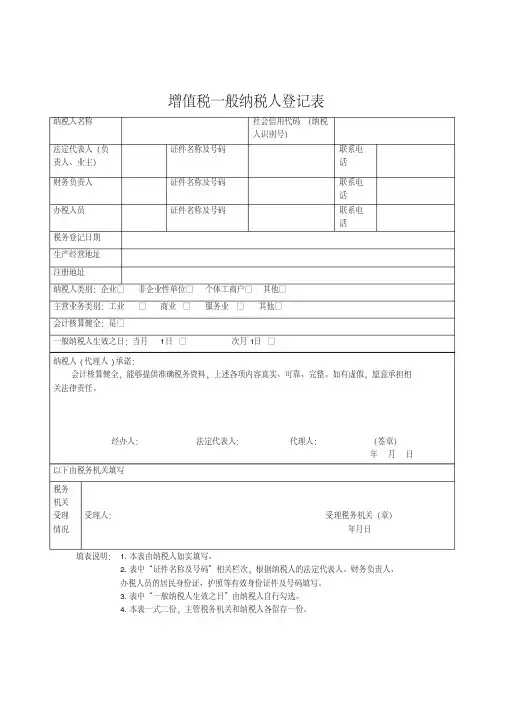 《增值税一般纳税人资格登记表》