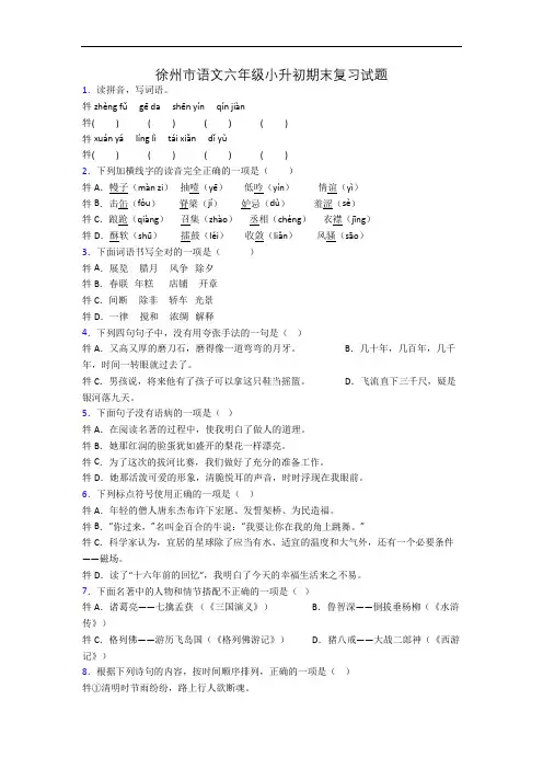 徐州市语文六年级小升初期末复习试题