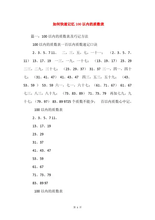 如何快速记忆100以内的质数表